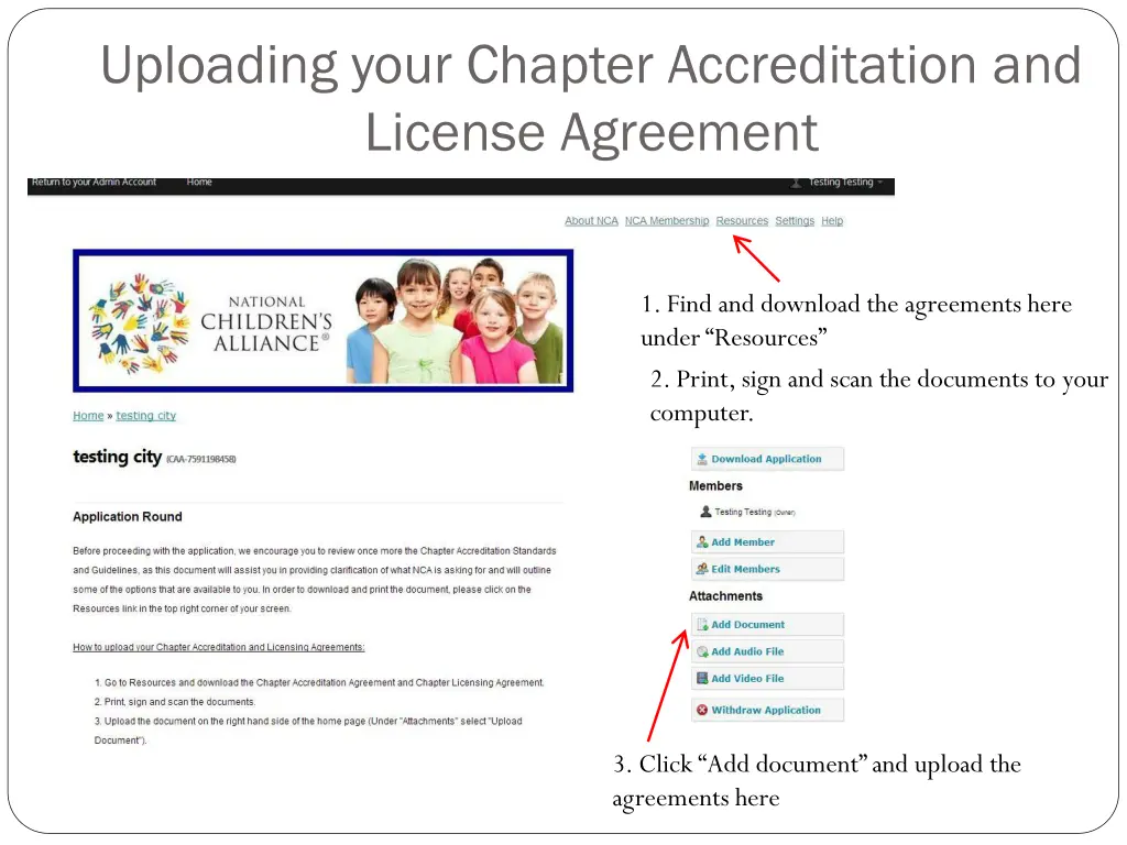 uploading your chapter accreditation and license