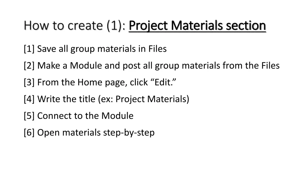 how to create 1 project materials section project