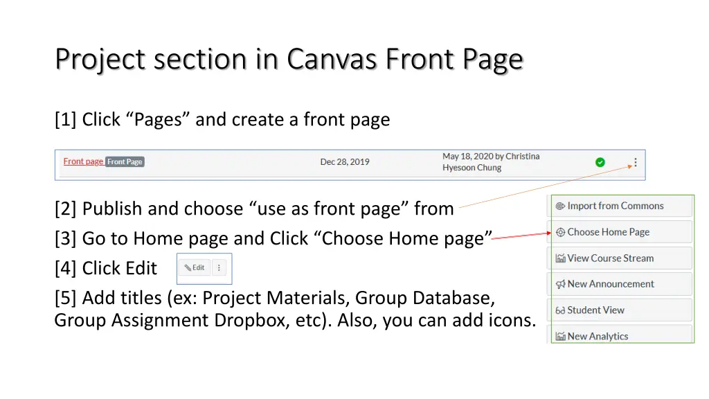 project section in canvas front page