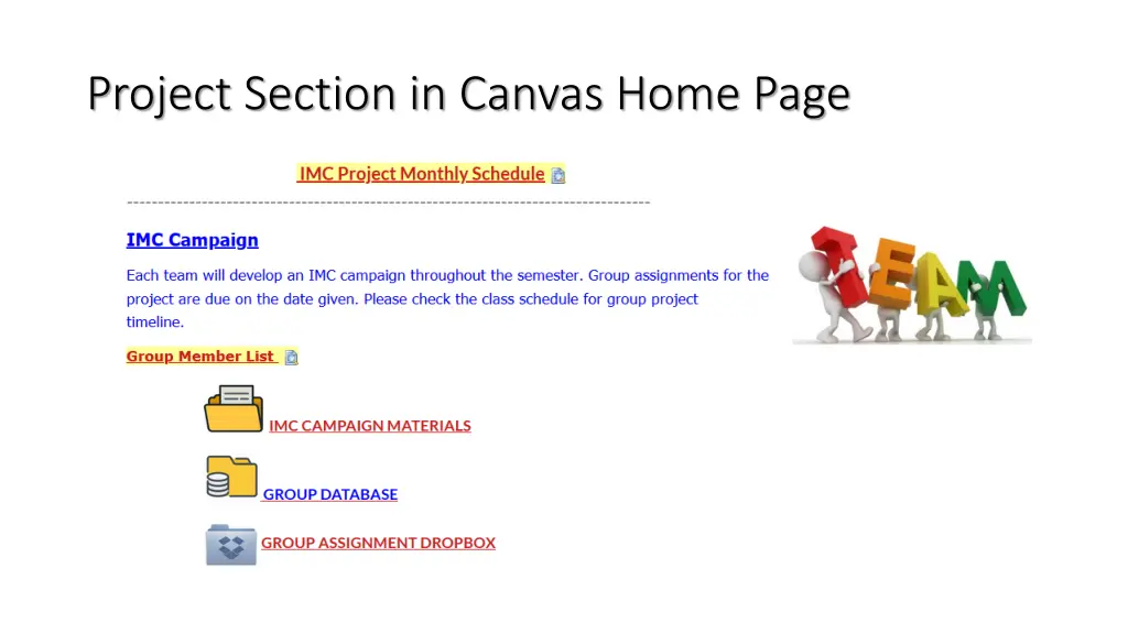 project section in canvas home page