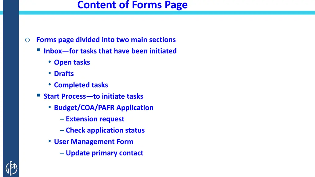 content of forms page