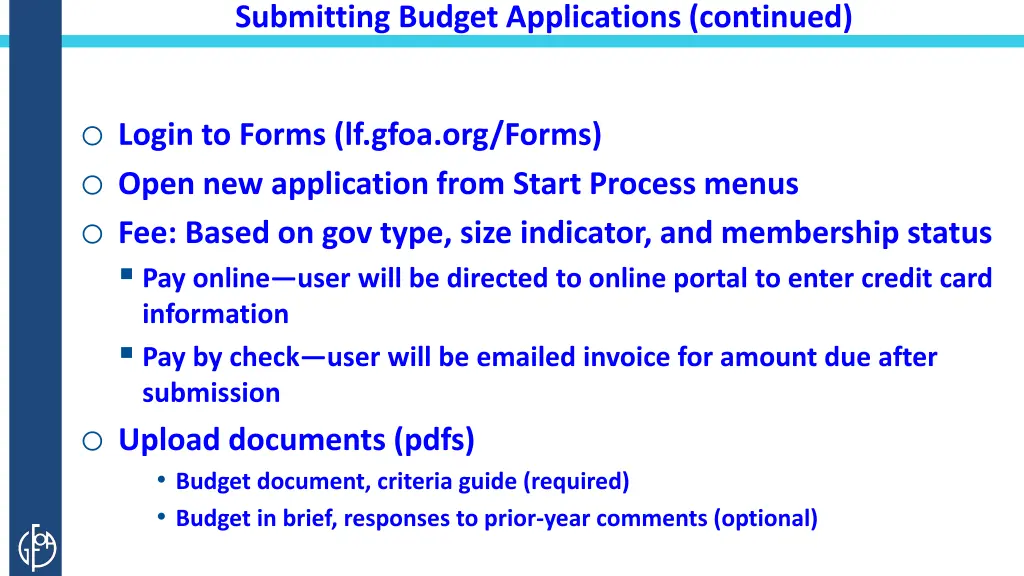 submitting budget applications continued