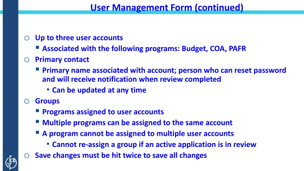 user management form continued