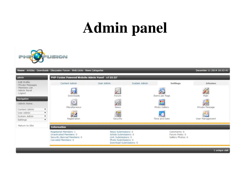 admin panel