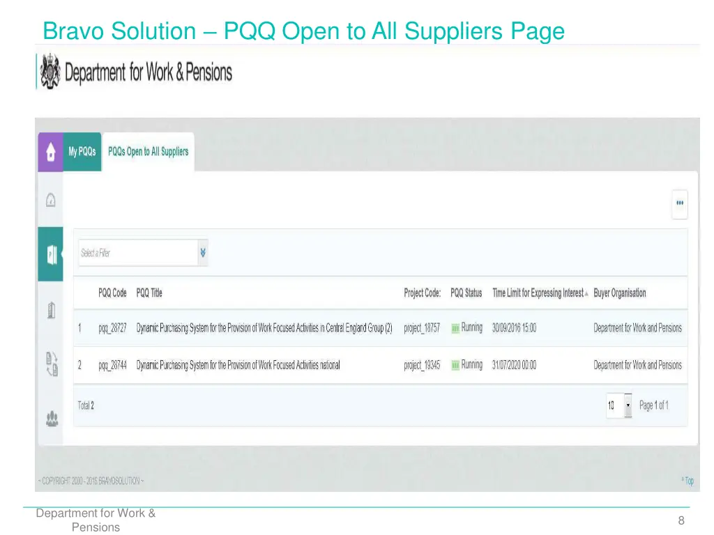 bravo solution pqq open to all suppliers page