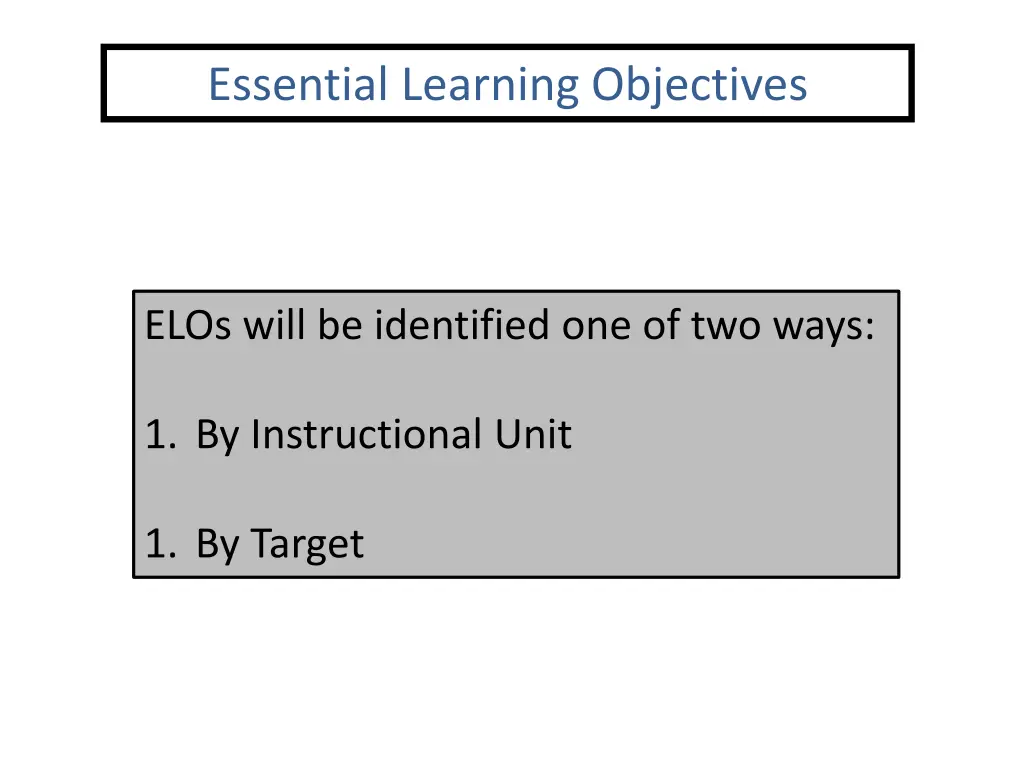 essential learning objectives