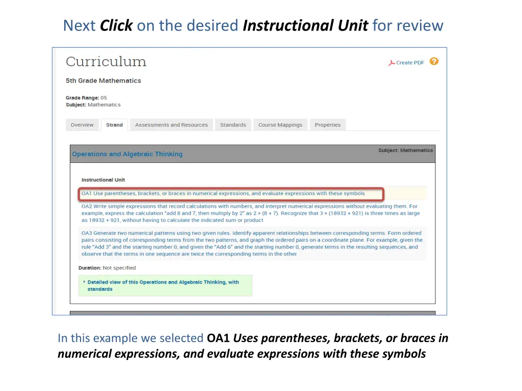 next click on the desired instructional unit