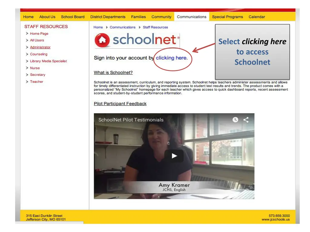 select clicking here to access schoolnet