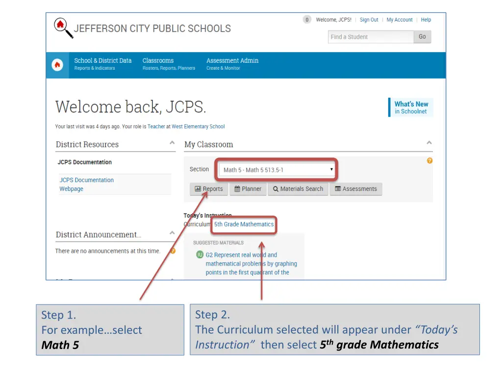 step 2 the curriculum selected will appear under