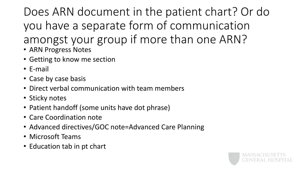 does arn document in the patient chart