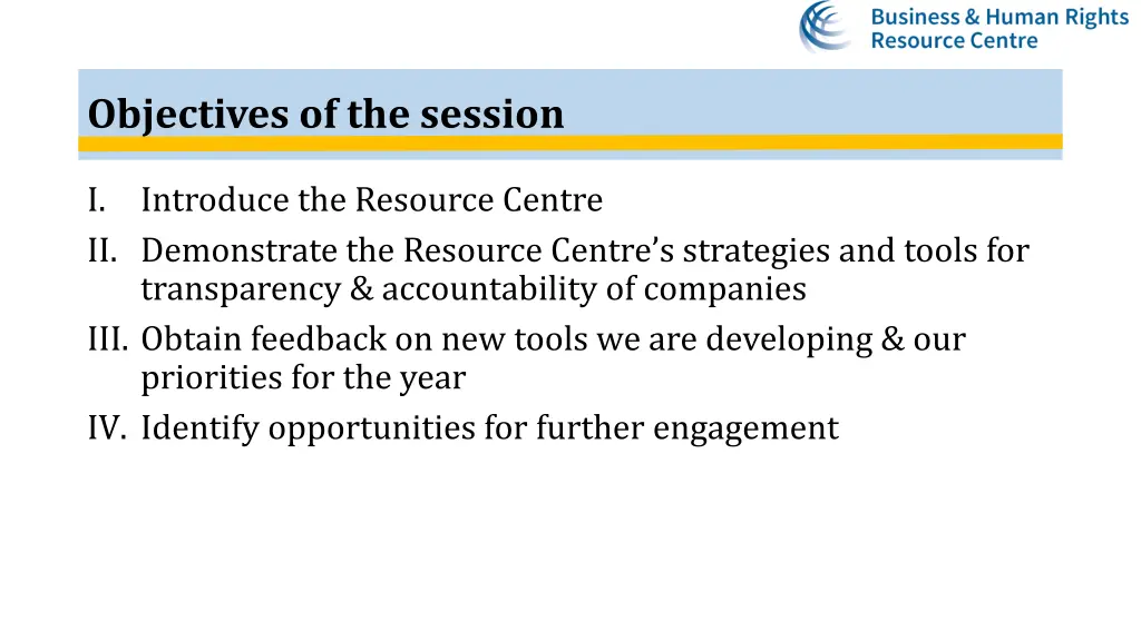 objectives of the session