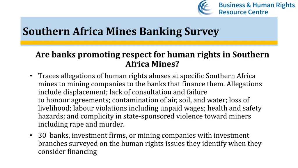 southern africa mines banking survey