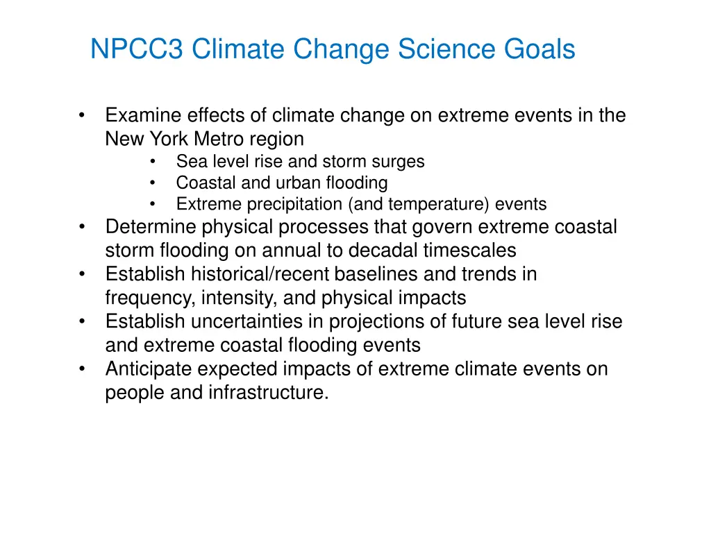 npcc3 climate change science goals