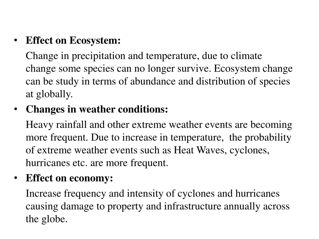 effect on ecosystem change in precipitation