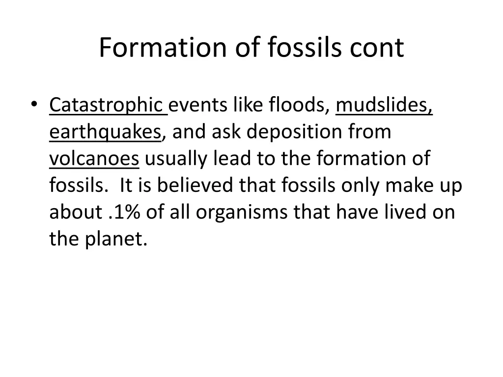 formation of fossils cont