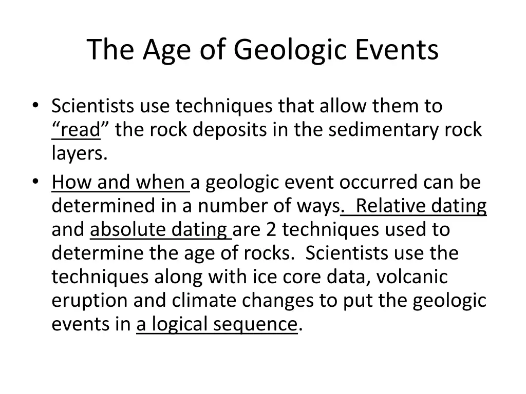 the age of geologic events