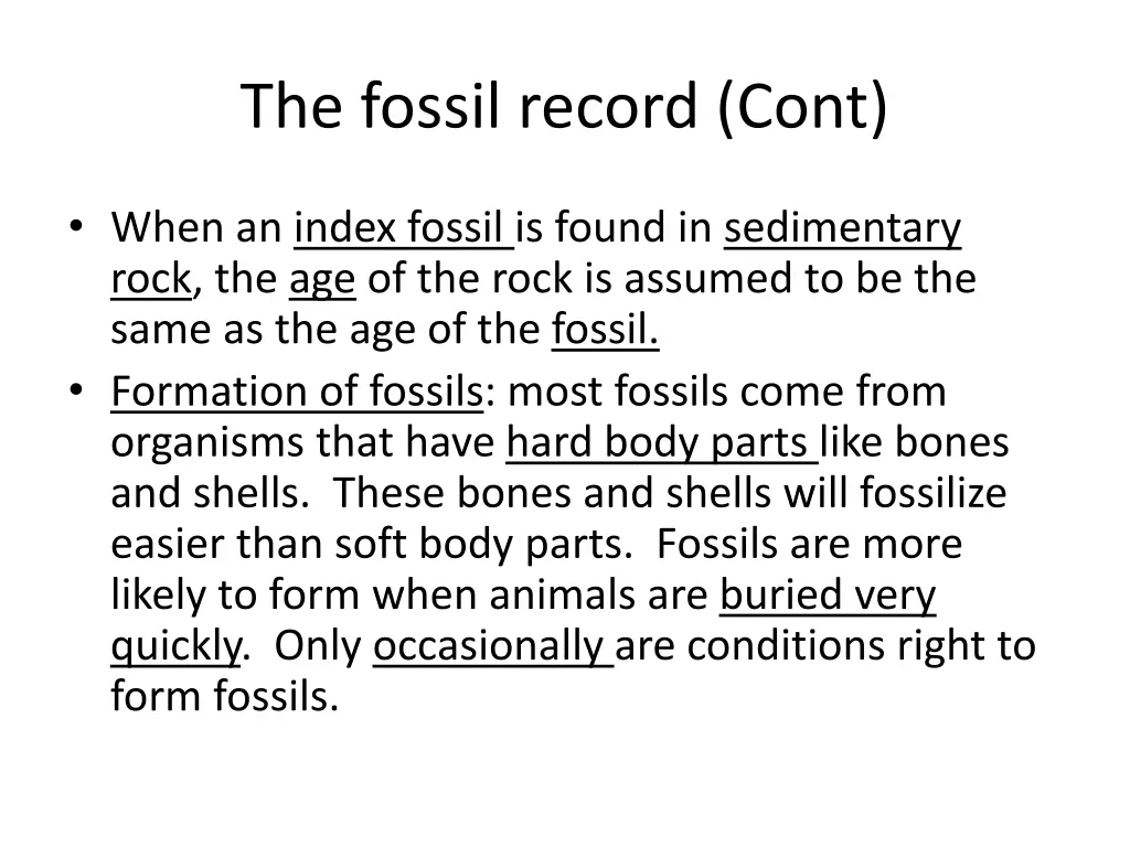 the fossil record cont