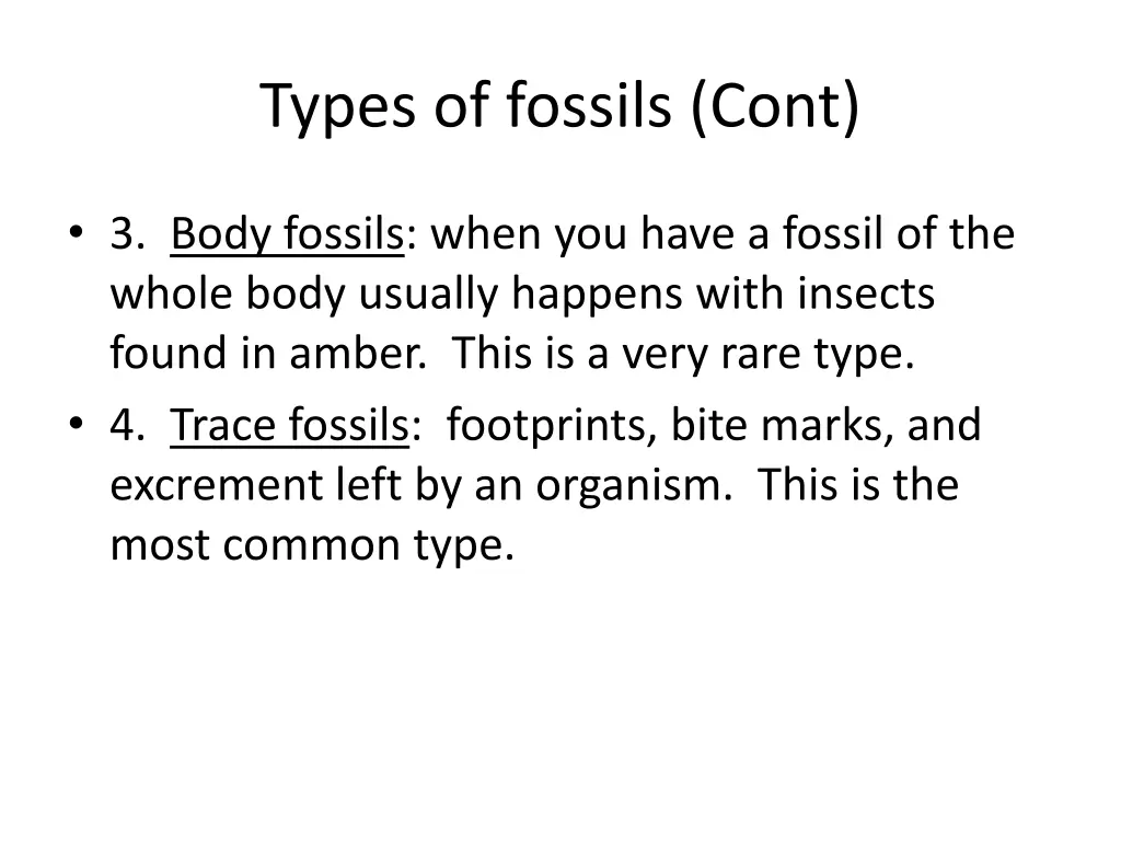 types of fossils cont