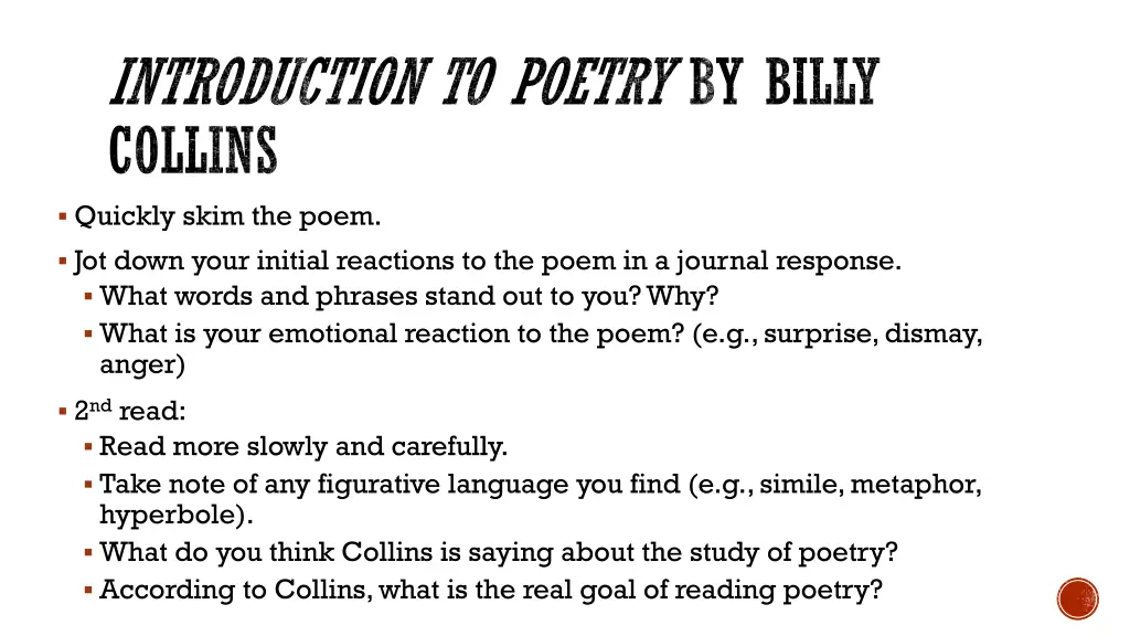 introduction to poetry by billy collins quickly