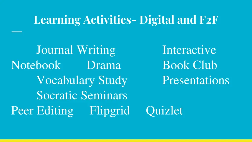 learning activities digital and f2f