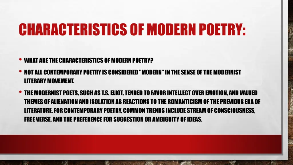 characteristics of modern poetry