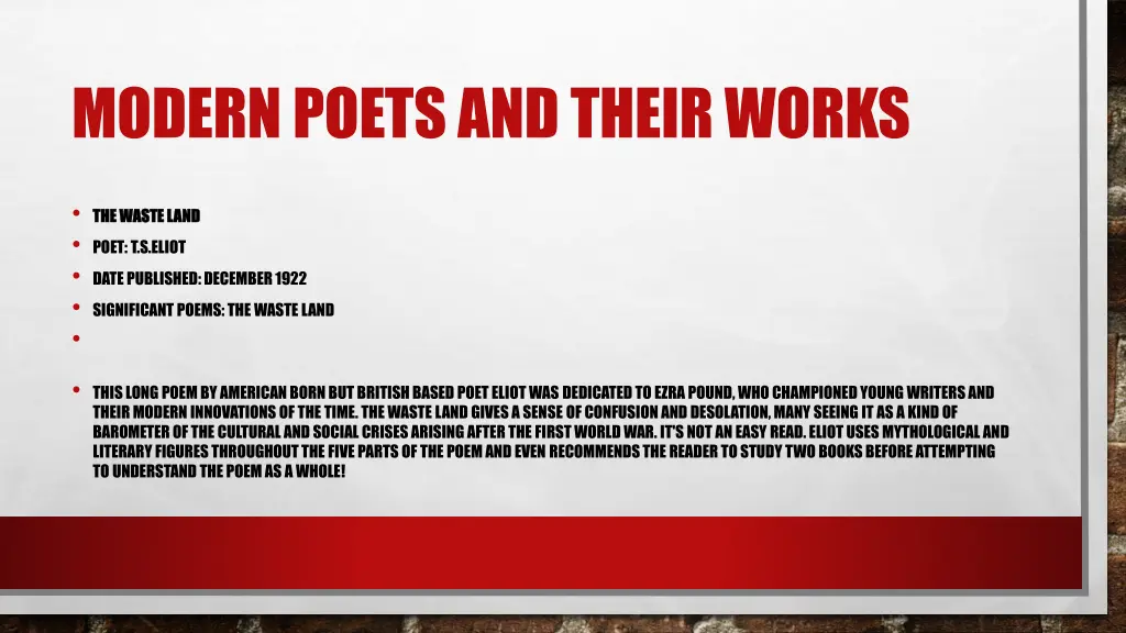 modern poets and their works