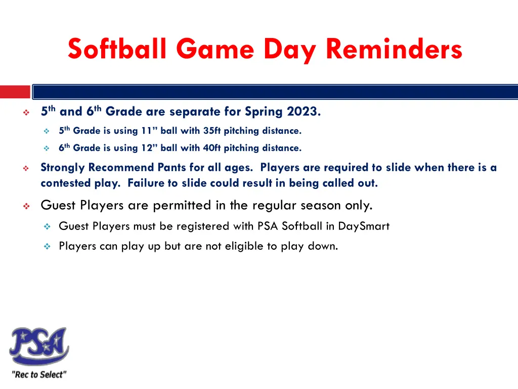 softball game day reminders