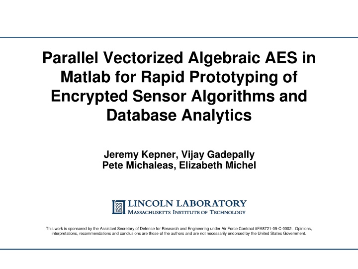 parallel vectorized algebraic aes in matlab