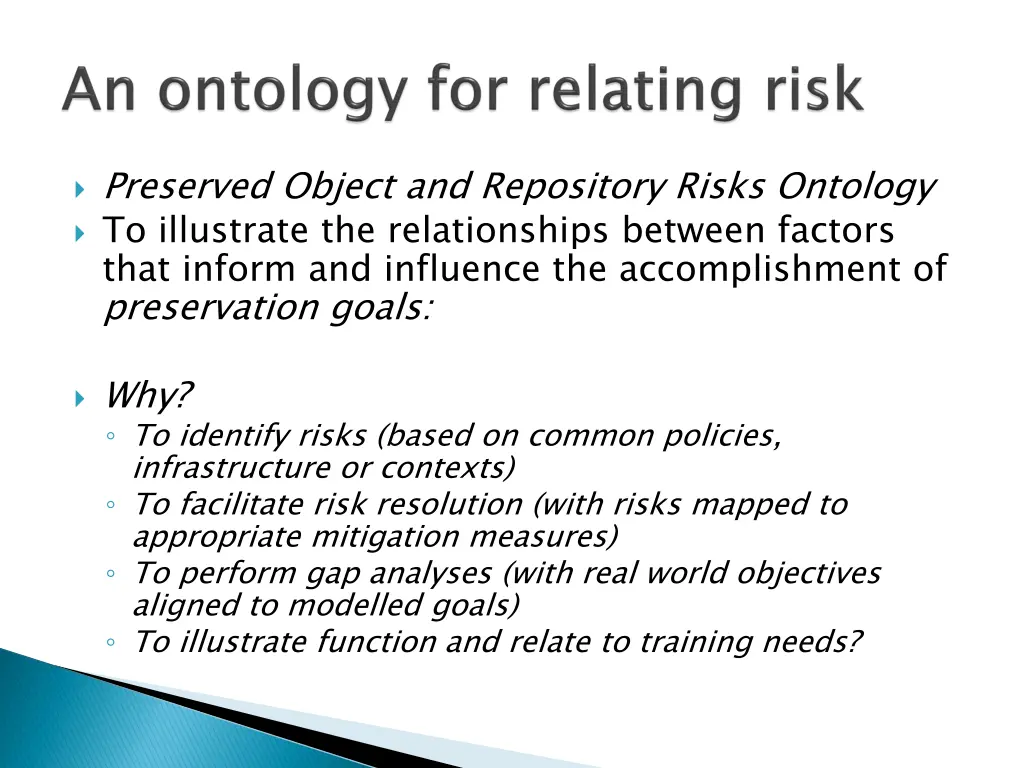 preserved object and repository risks ontology