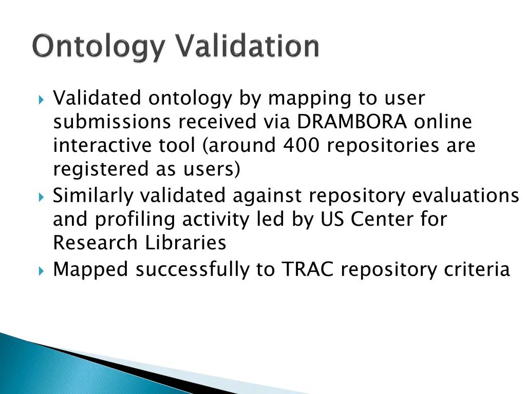 validated ontology by mapping to user submissions