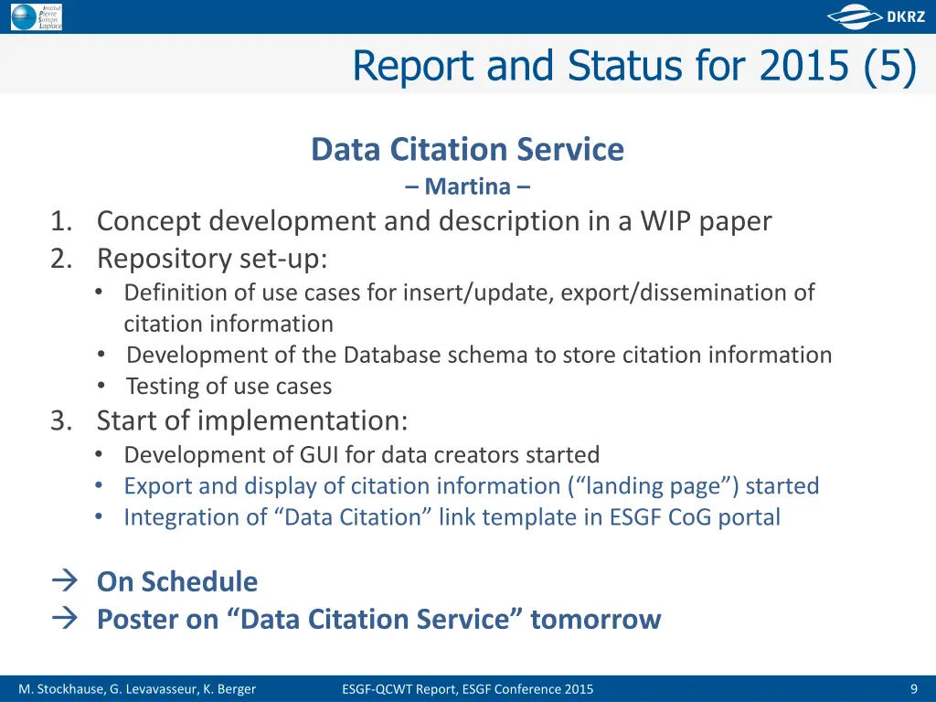 report and status for 2015 5