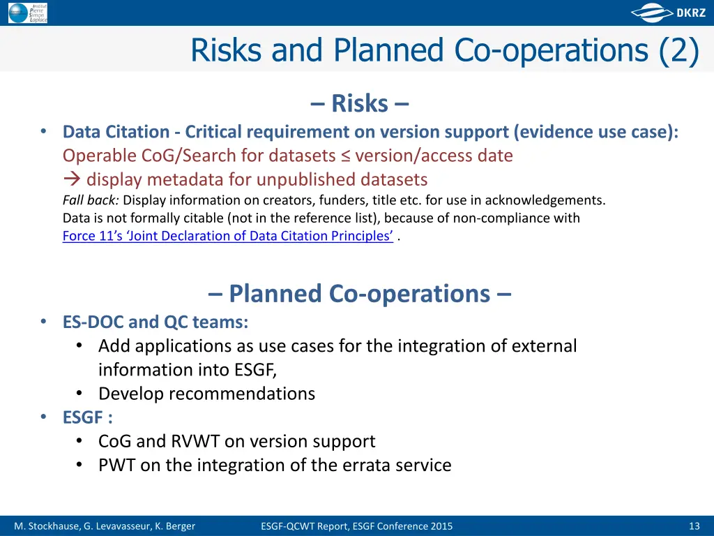 risks and planned co operations 2