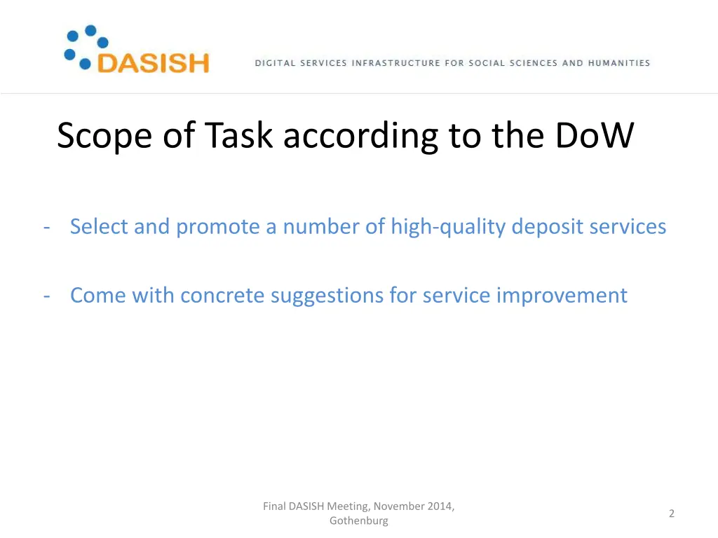 scope of task according to the dow