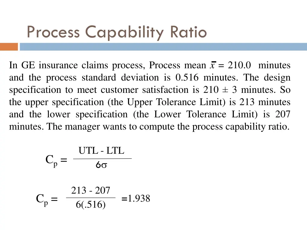 process capability ratio 1