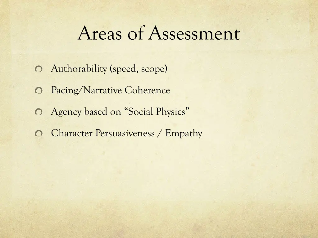 areas of assessment