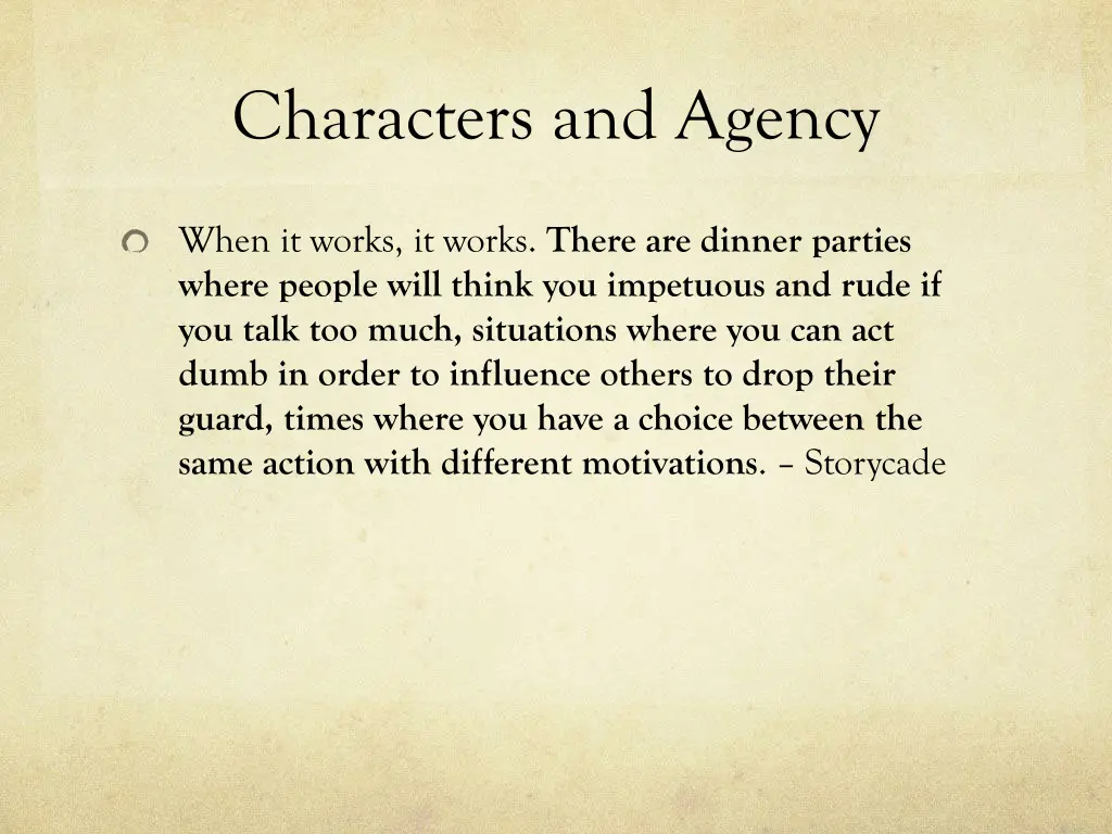 characters and agency