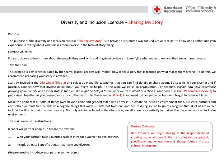 diversity and inclusion exercise sharing my story