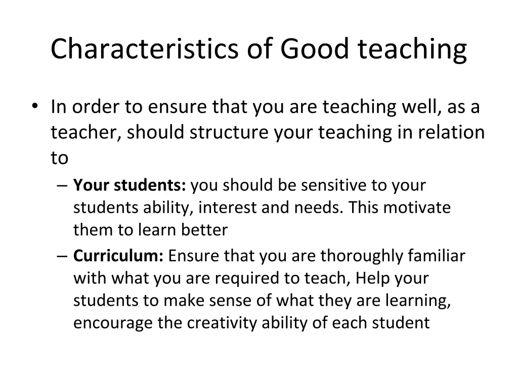 characteristics of good teaching