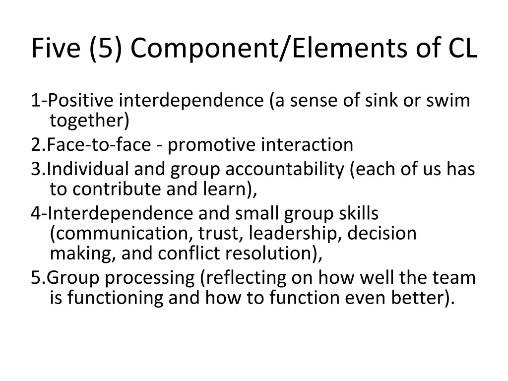 five 5 component elements of cl