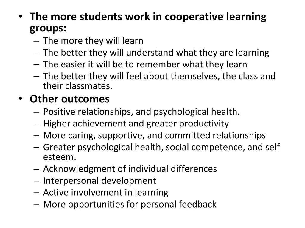 the more students work in cooperative learning