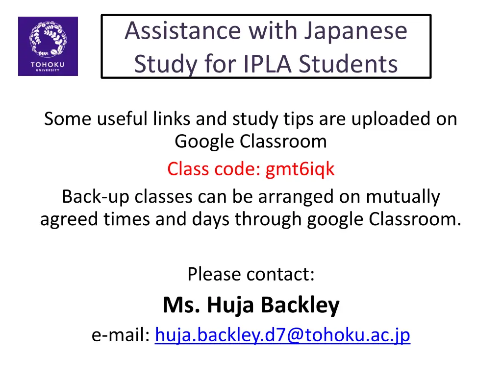 assistance with japanese study for ipla students