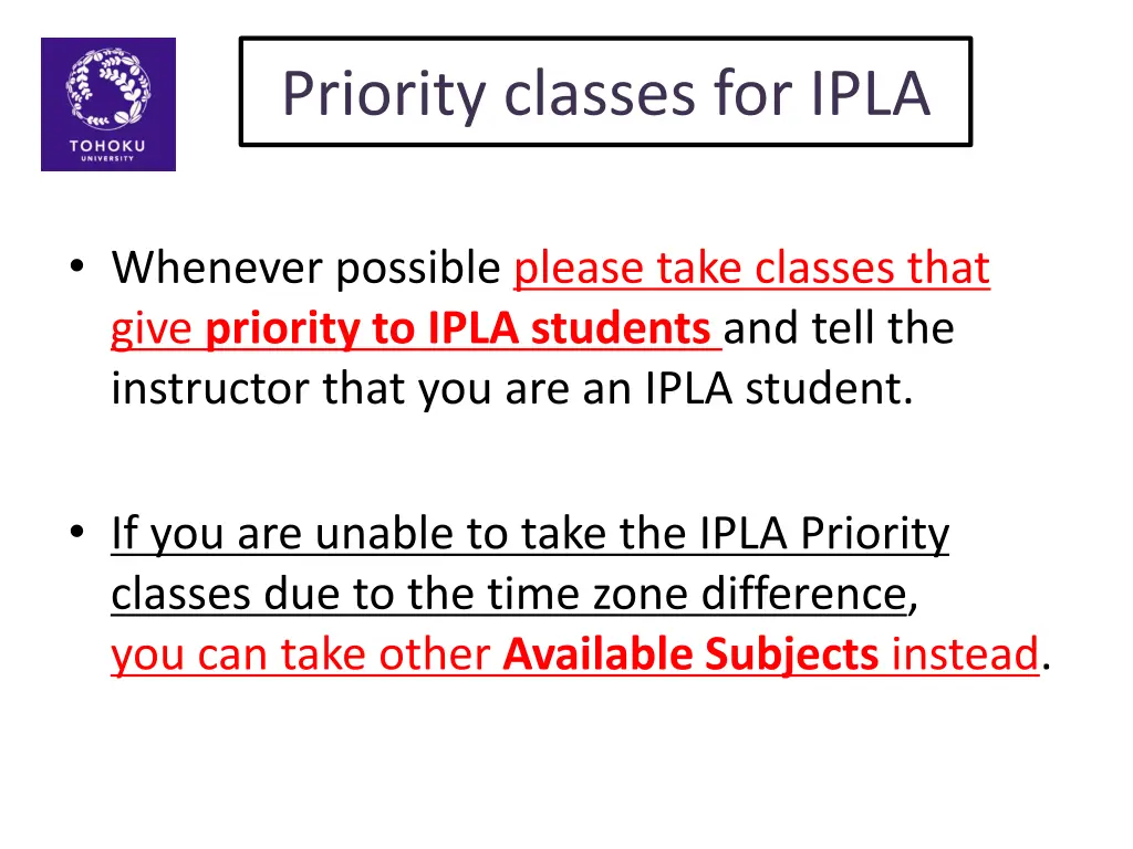 priority classes for ipla