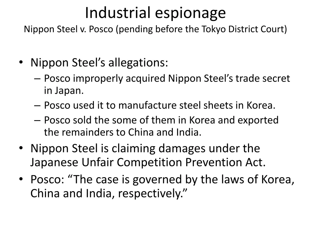 industrial espionage nippon steel v posco pending