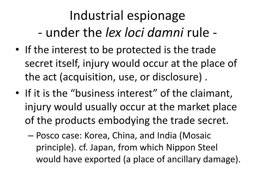 industrial espionage under the lex loci damni