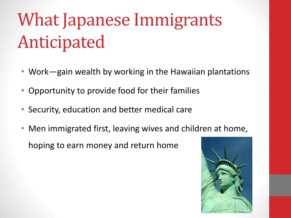 what japanese immigrants anticipated