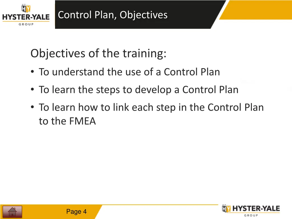 control plan objectives