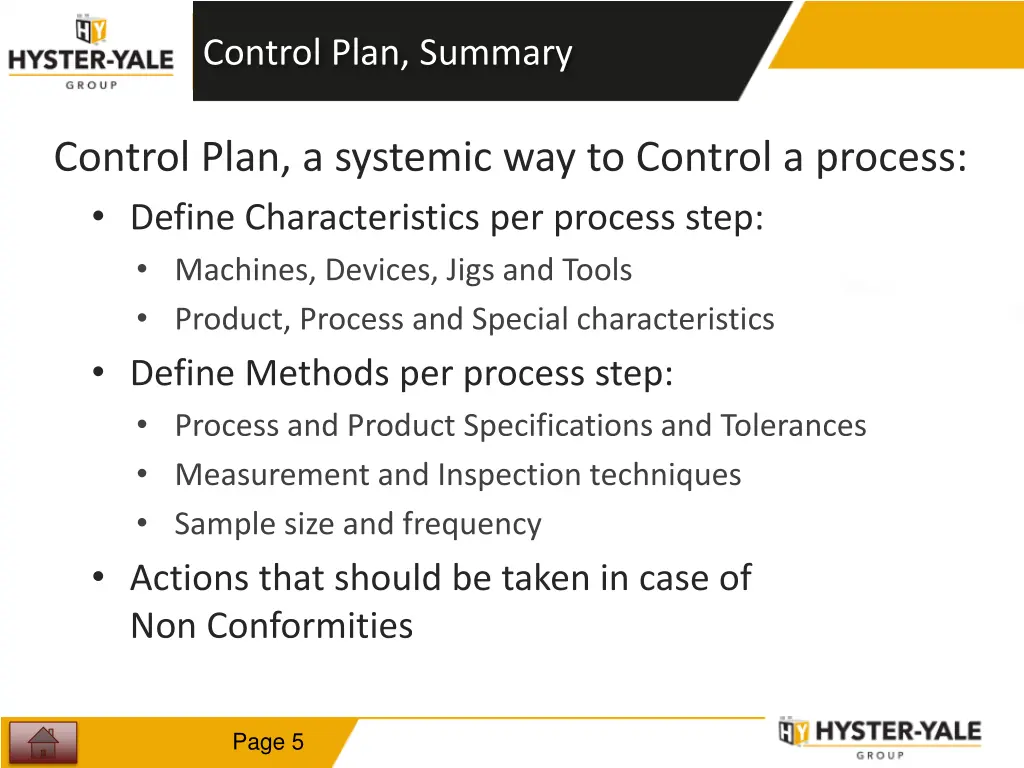 control plan summary