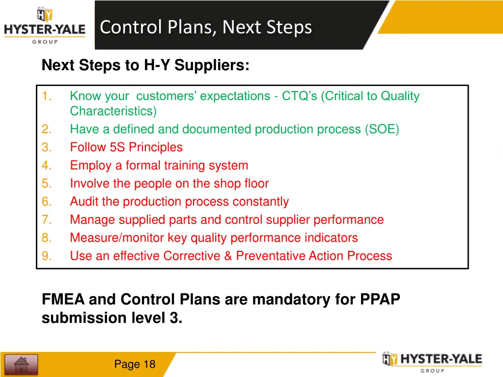 control plans next steps