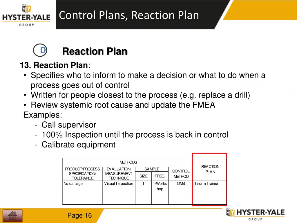 control plans reaction plan