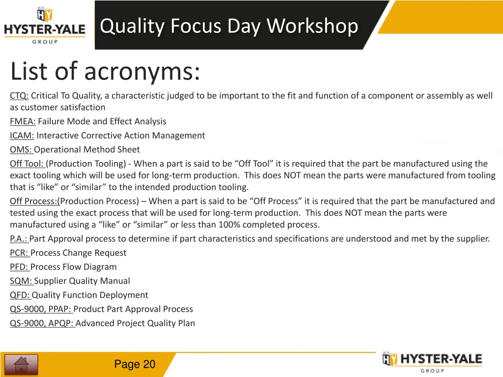 quality focus day workshop